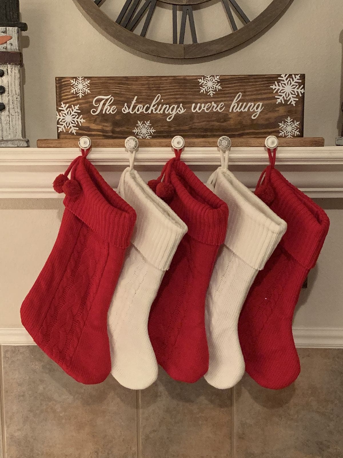 Cozy Stocking Wall Display with Wooden Sign