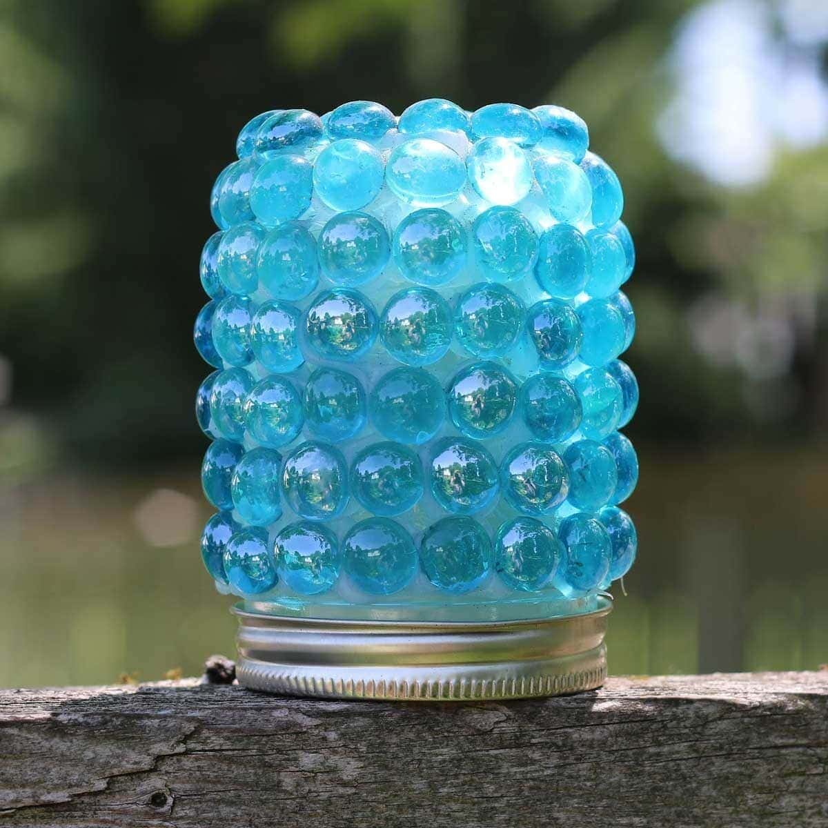 DIY Blue Glass Gem Mason Jar Lantern