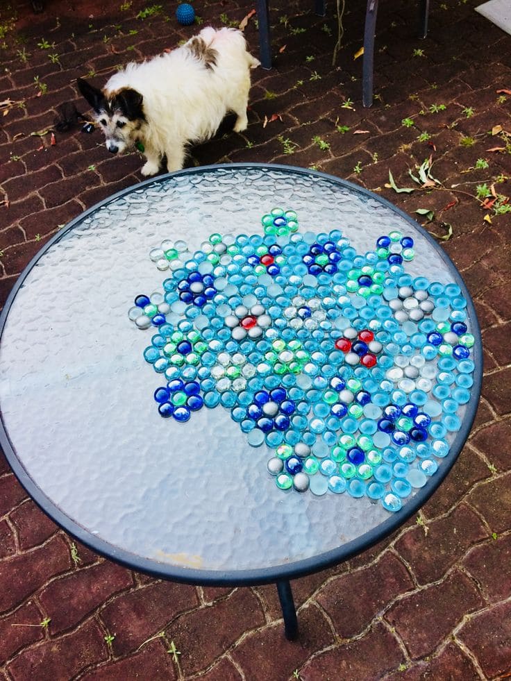 DIY Glass Gem Mosaic Patio Table