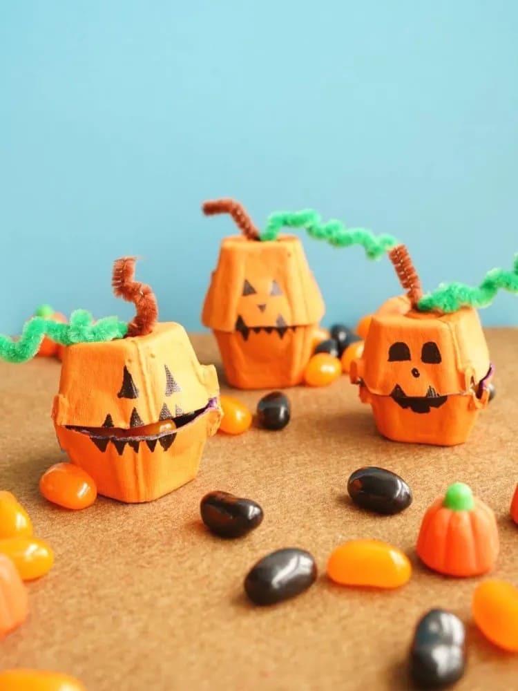 Egg Carton Jack-O-Lantern Treat Cups