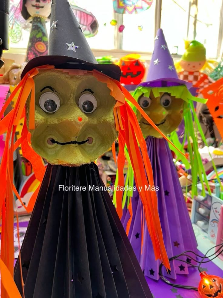 Egg Carton Witch with Paper Fan Dress