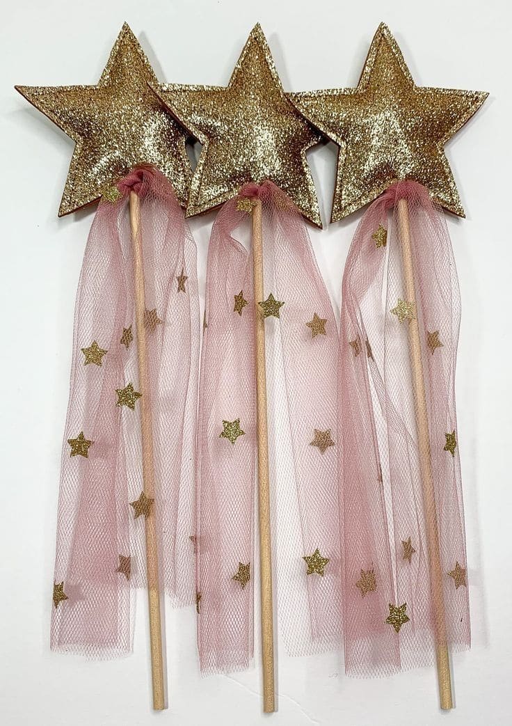 Elegant Gold Star Wands with Tulle Streamers