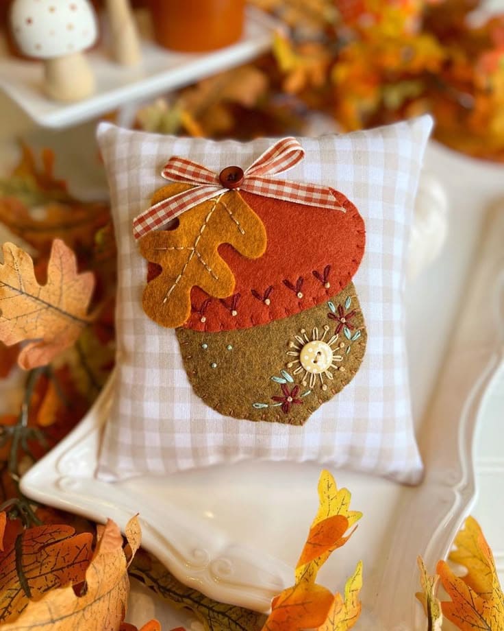 Embroidered Felt Acorn Pillow