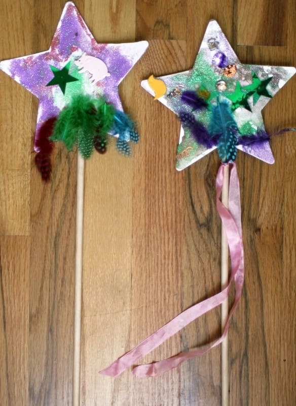 Feather and Glitter Star Wands