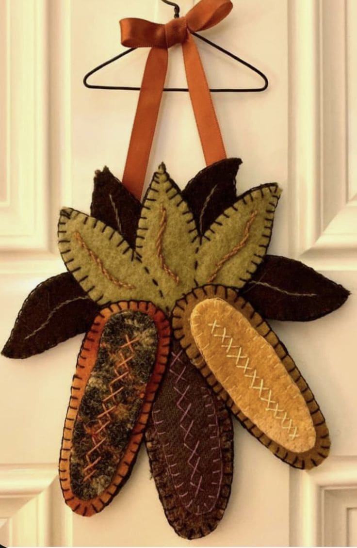 Felt Corn Husk and Leaf Wall Hanging