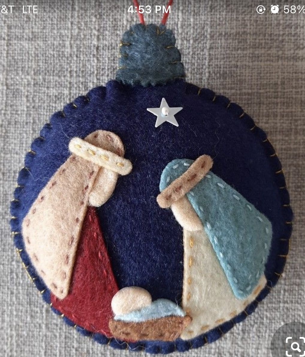 Felt Nativity Ornament in a Christmas Tree Frame