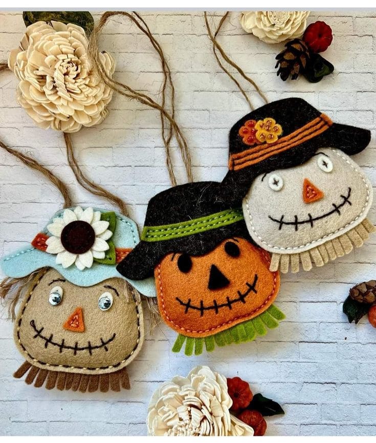 Felt Scarecrow Head Ornaments
