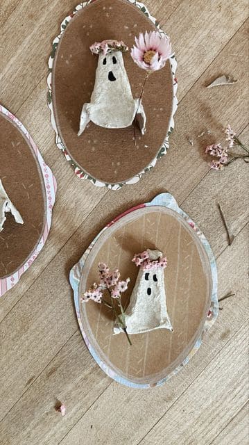 Flower-Crowned Egg Carton Ghosts