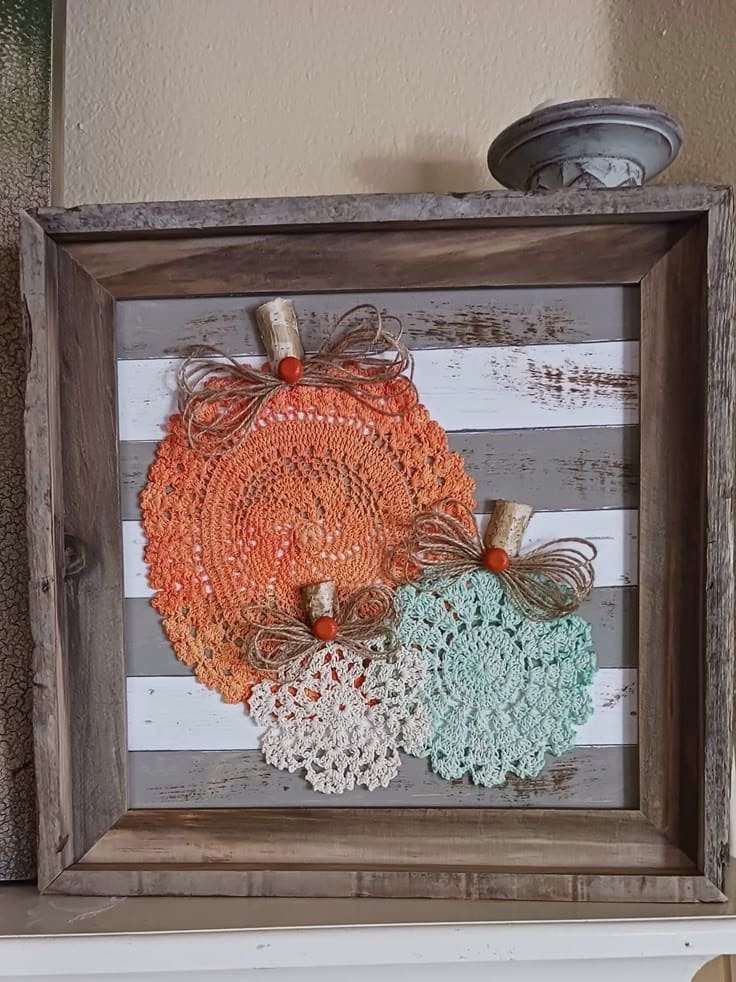 Framed Doily Pumpkins