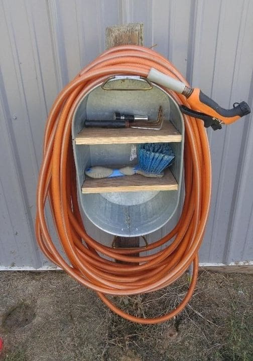 Galvanized Hose Holder with Built-In Storage
