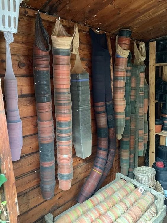 Genius Plant Pot Storage Using Stockings
