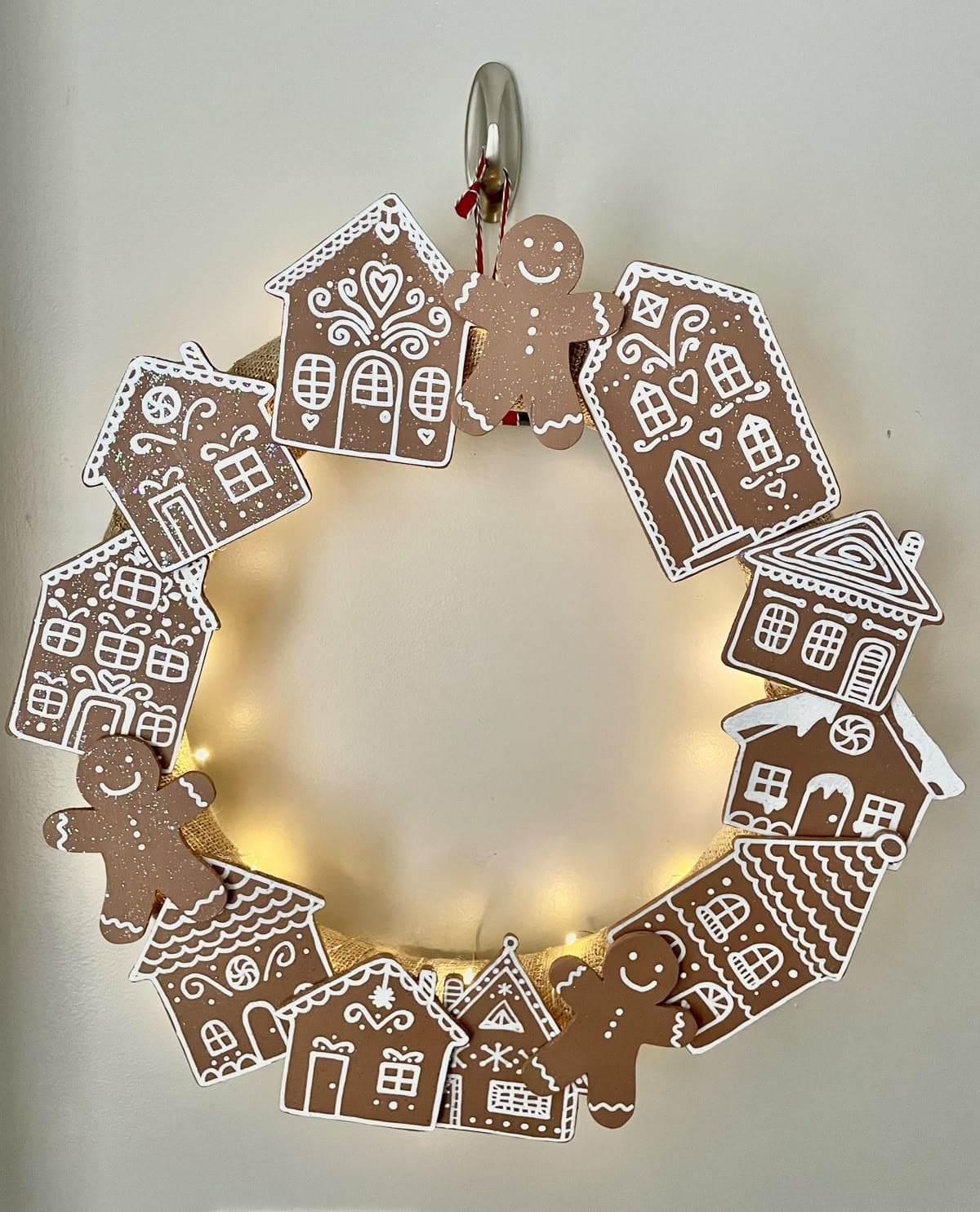 Gingerbread Village Wreath with Lights