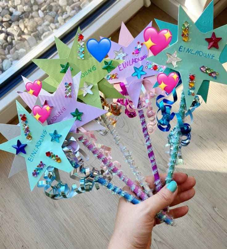 Glittery Pipe Cleaner Star Wands with Paper Invitations