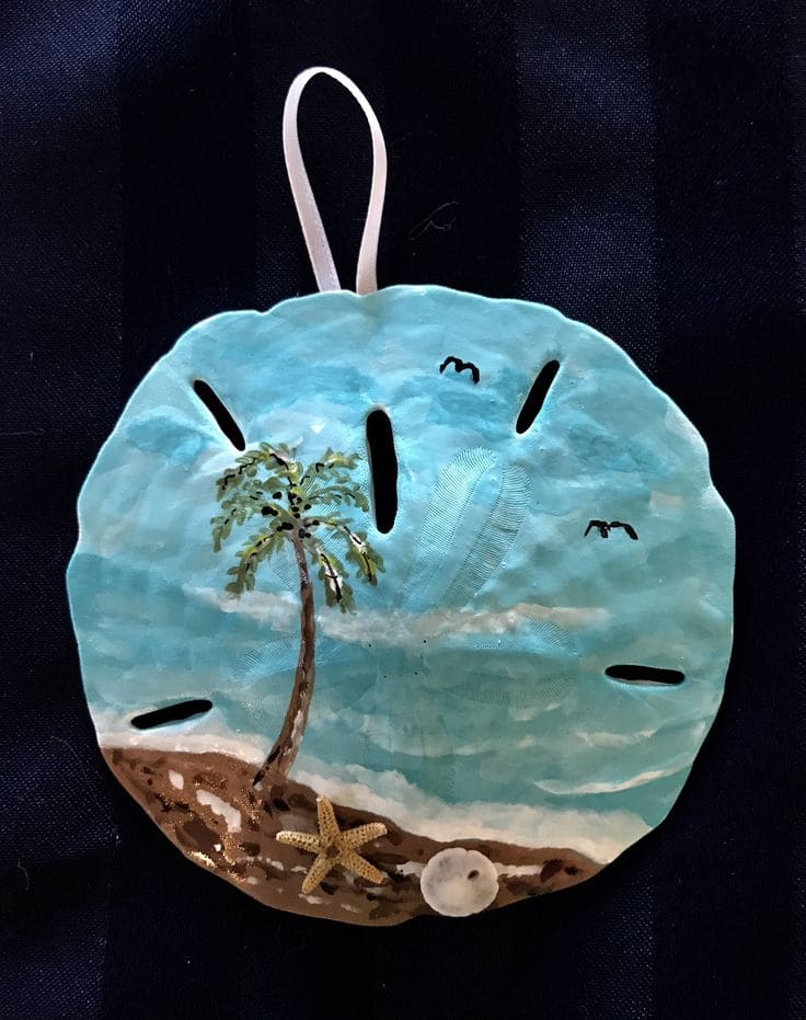 Hand-Painted Beach Scene Sand Dollar Ornament