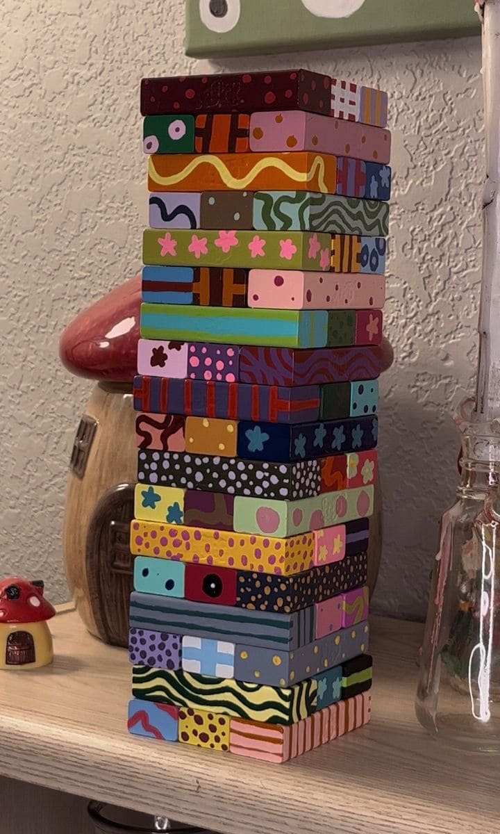 Hand-Painted Jenga Block Art Stack