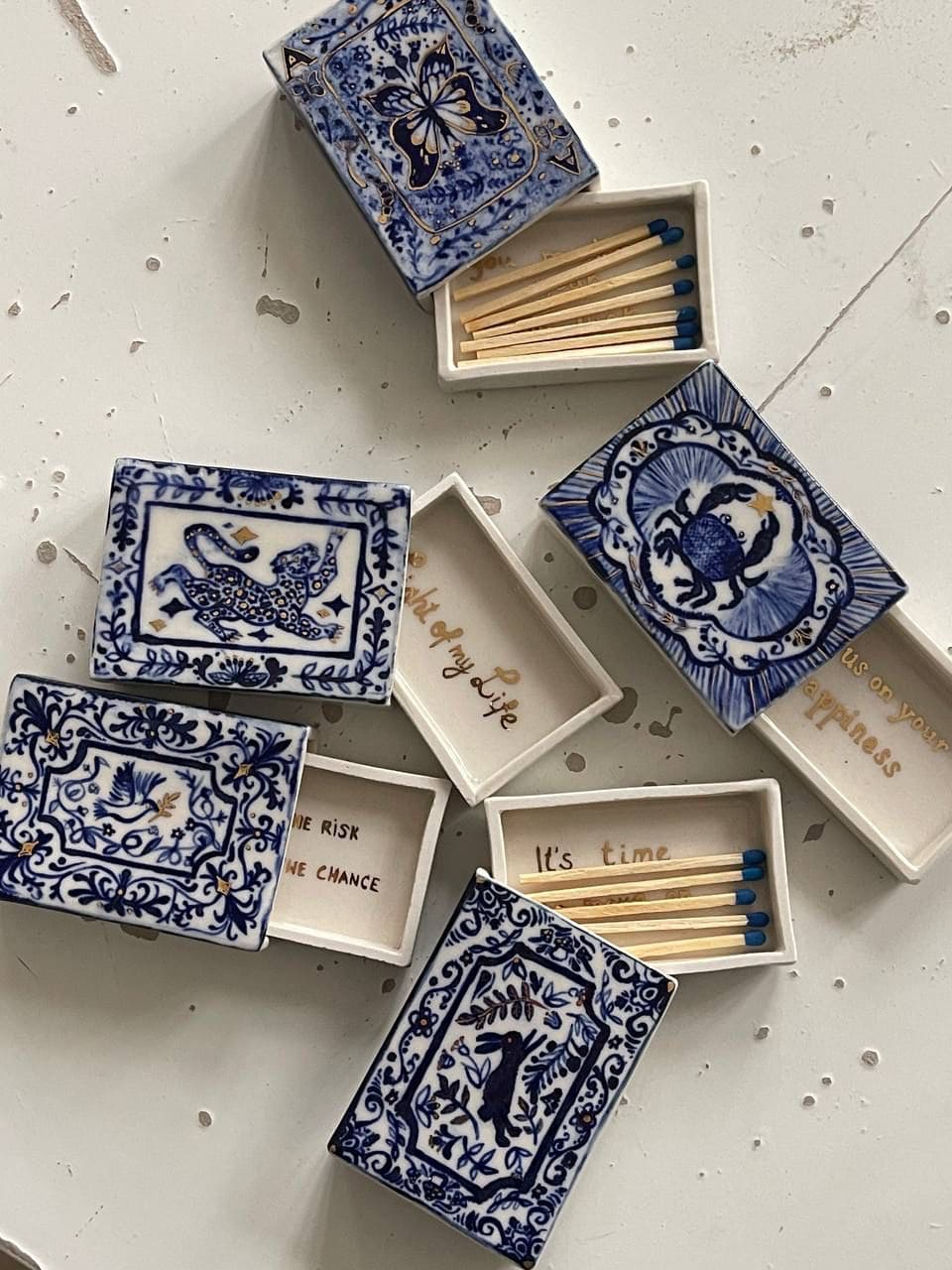 Hand-Painted Porcelain Matchbox Holders
