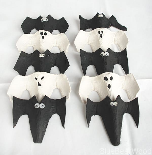 Hanging Egg Carton Bats and Ghosts