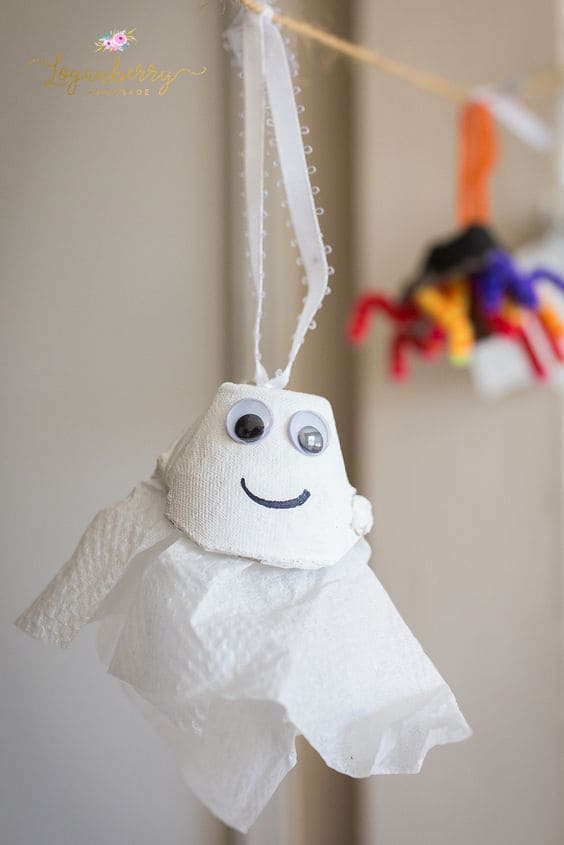 Hanging Egg Carton Ghost Ornament
