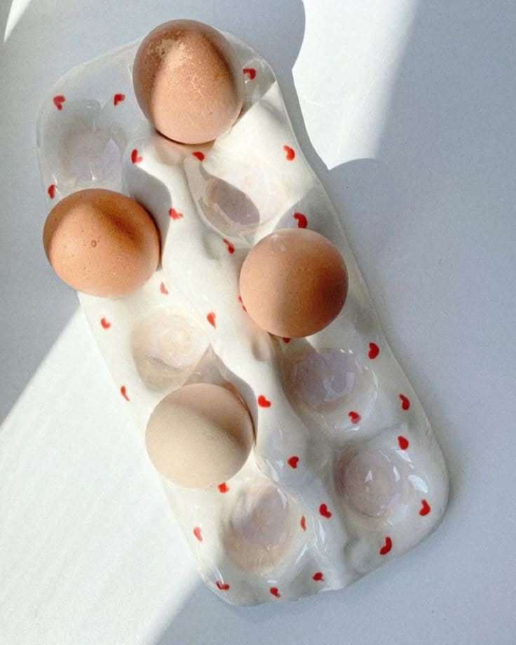 Heart-Spotted Ceramic Egg Tray