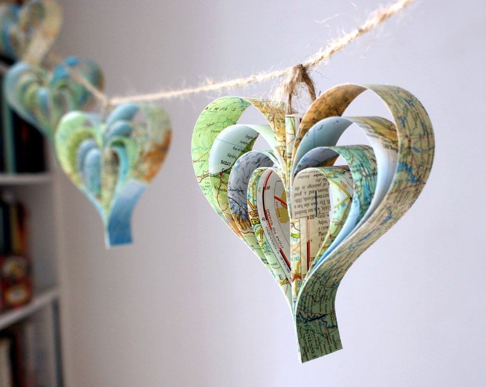 Layered Map Heart Garland