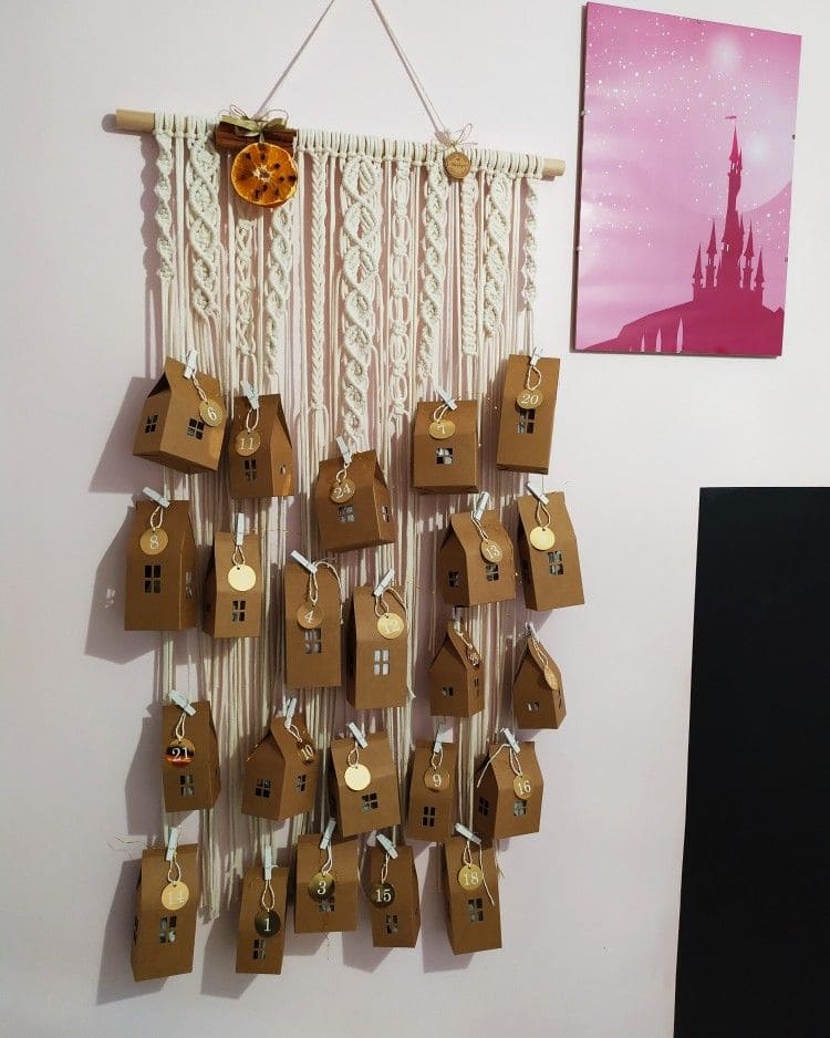 Macrame Advent Calendar with Cardboard Houses