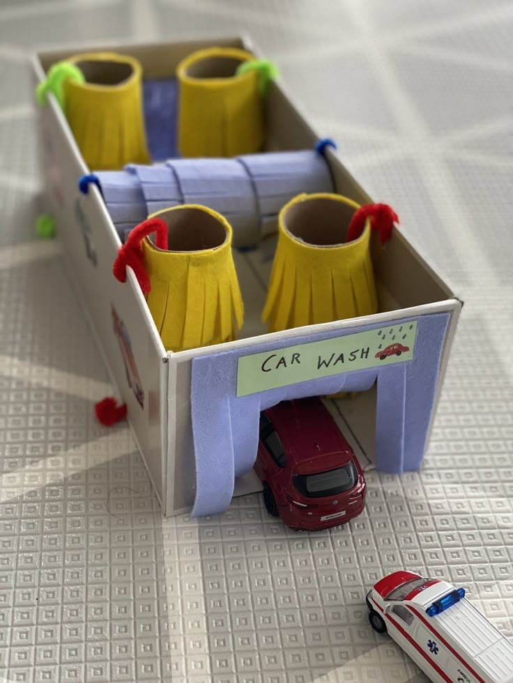 Mini Car Wash Station from a Shoebox
