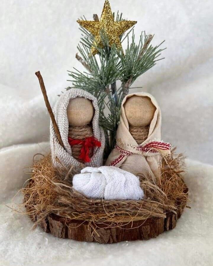 Minimalist Rustic Nativity Scene with Fabric Wraps