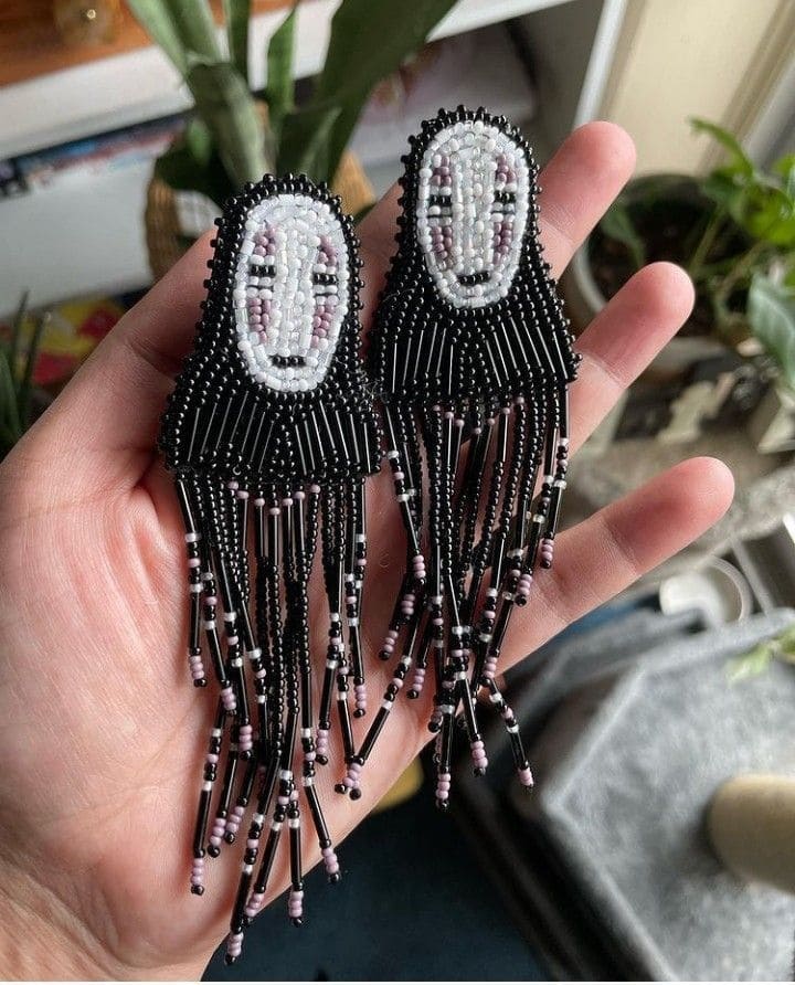 No-Face Spirit Beaded Fringe Earrings 1