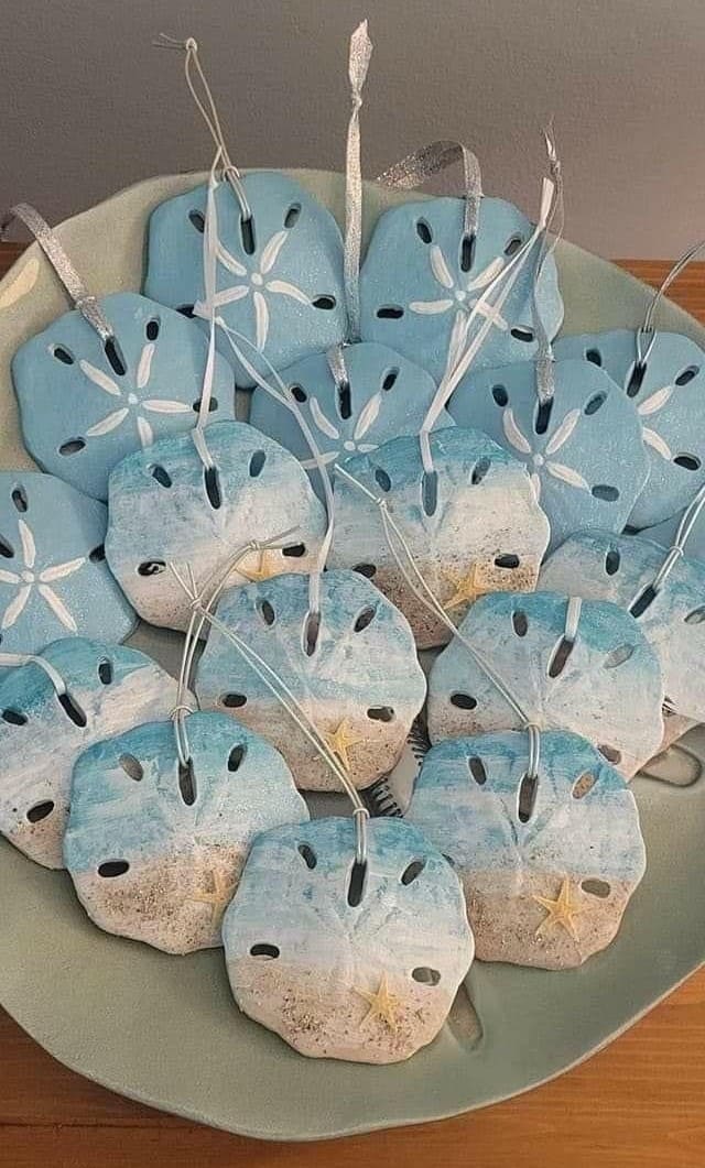 Ocean-Inspired Blue Sand Dollar Ornaments