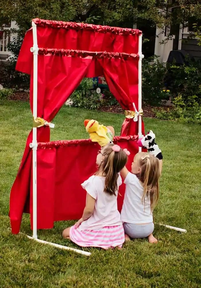 Outdoor PVC Puppet Theater with Red Curtains