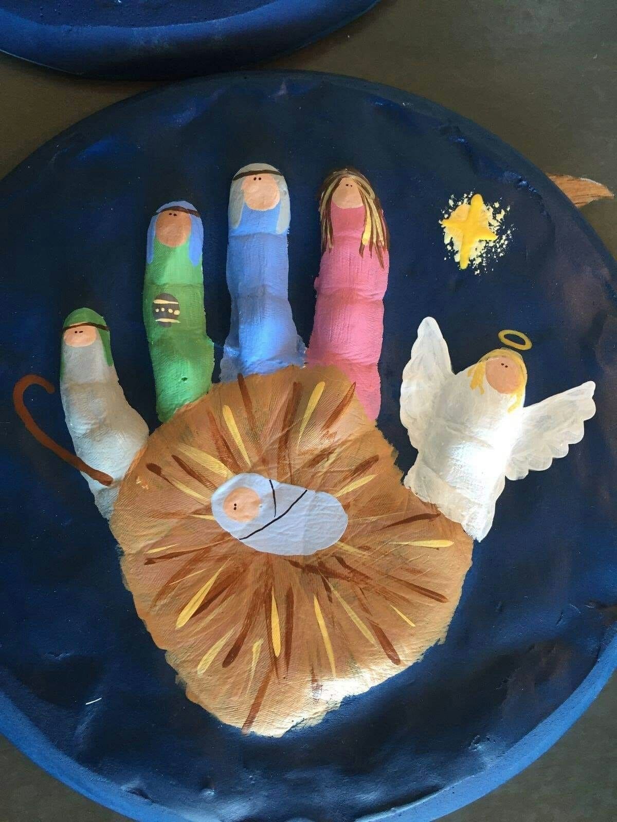 Painted Handprint Nativity Canvas