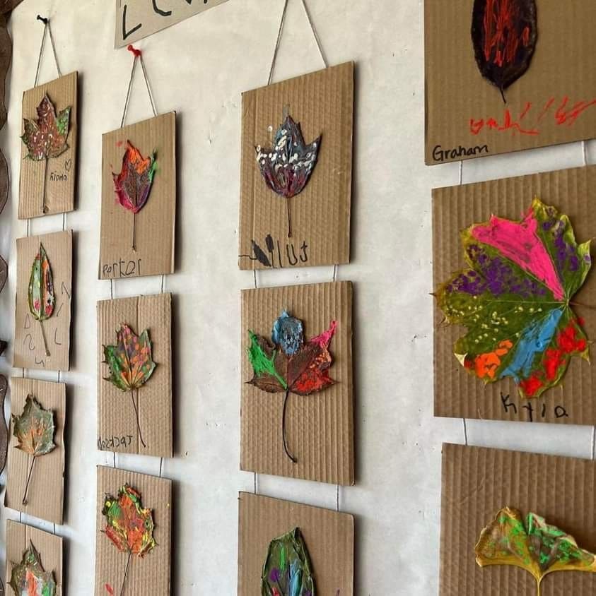 Painted Leaf Portraits on Cardboard Canvas