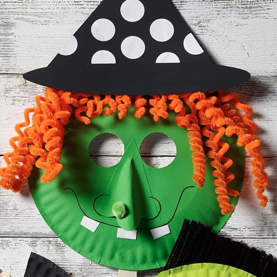 Paper Plate Witch Mask With Curls
