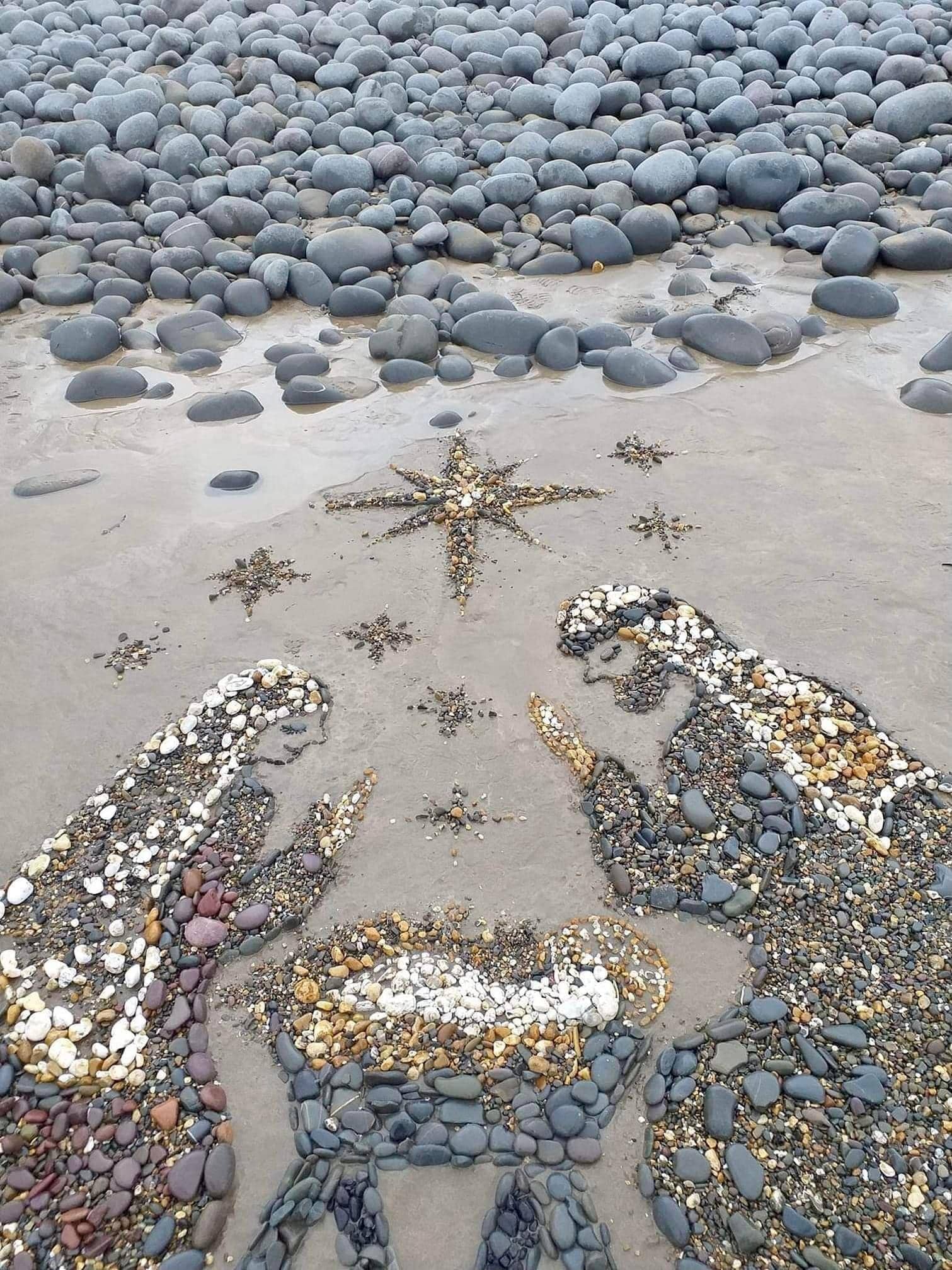 Pebble Nativity Scene on the Shore
