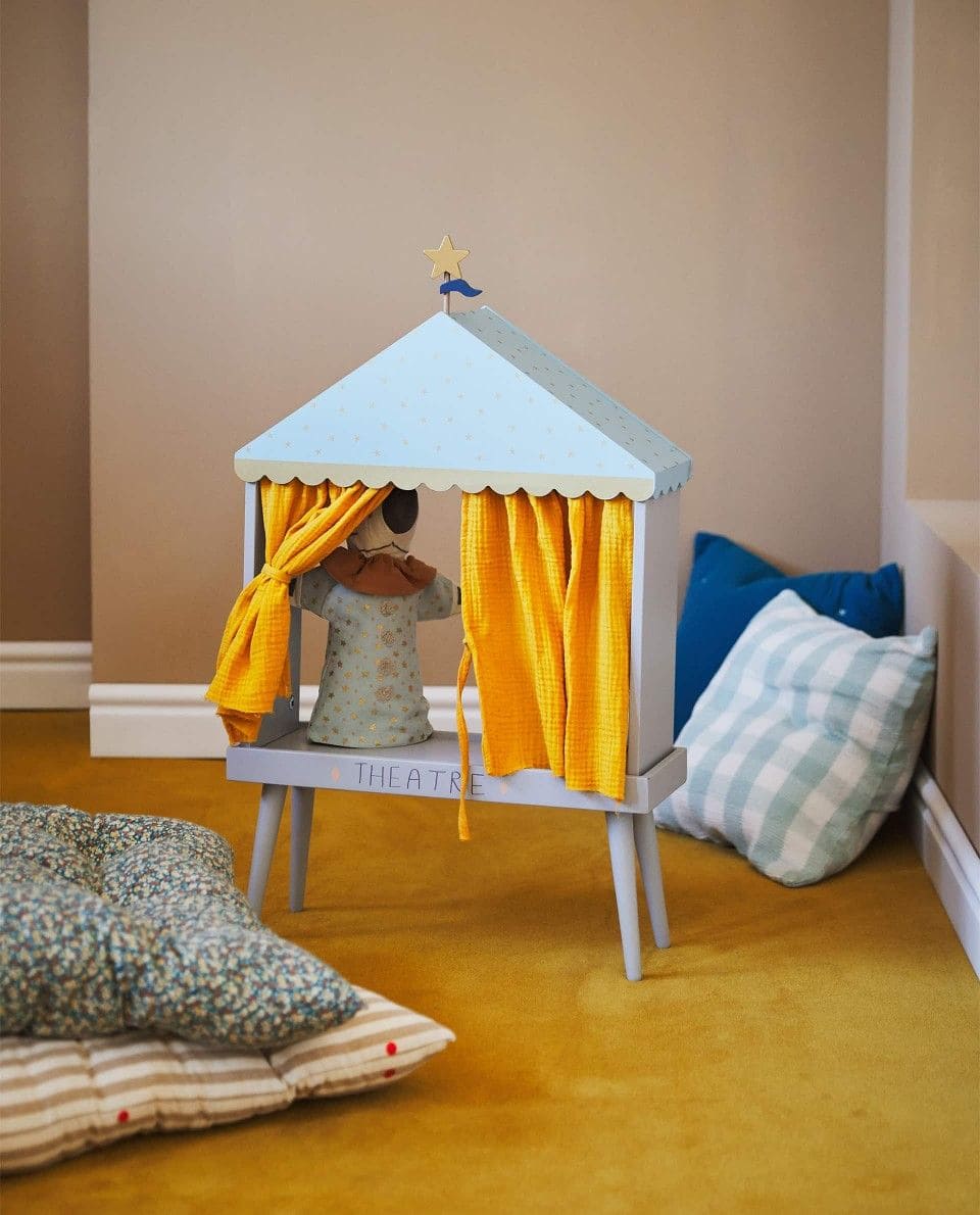 Playroom Puppet Theater with Golden Curtains