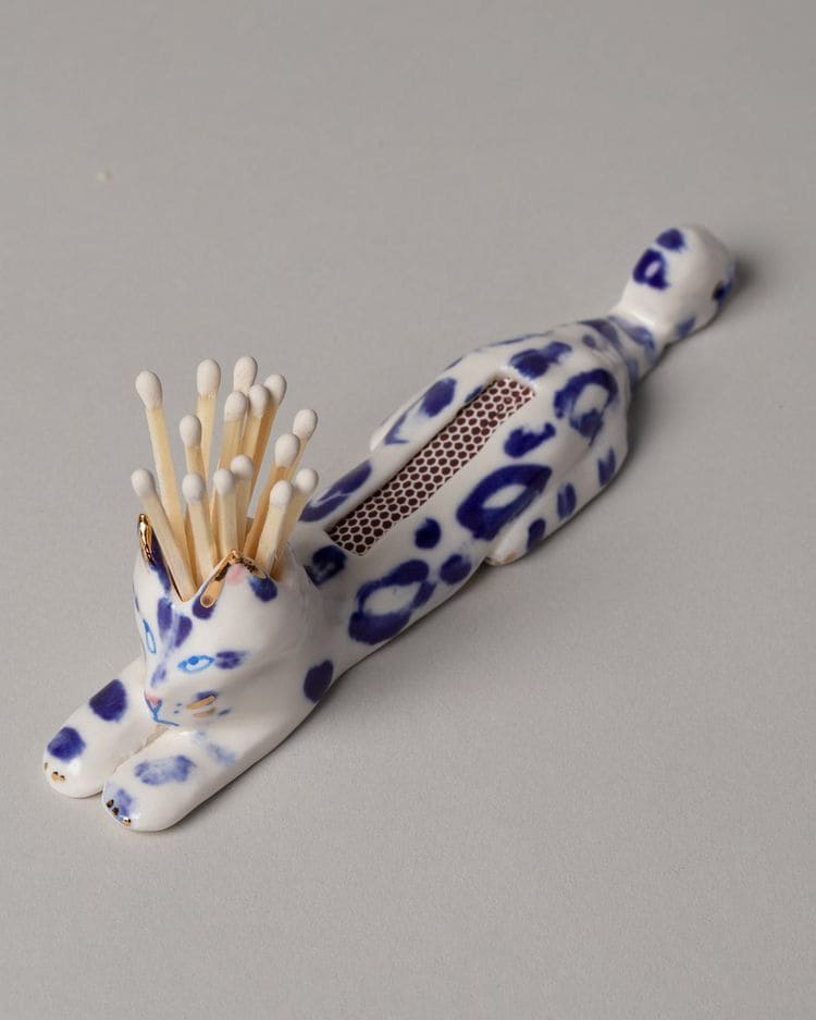 Porcelain Cat Match Holder and Striker