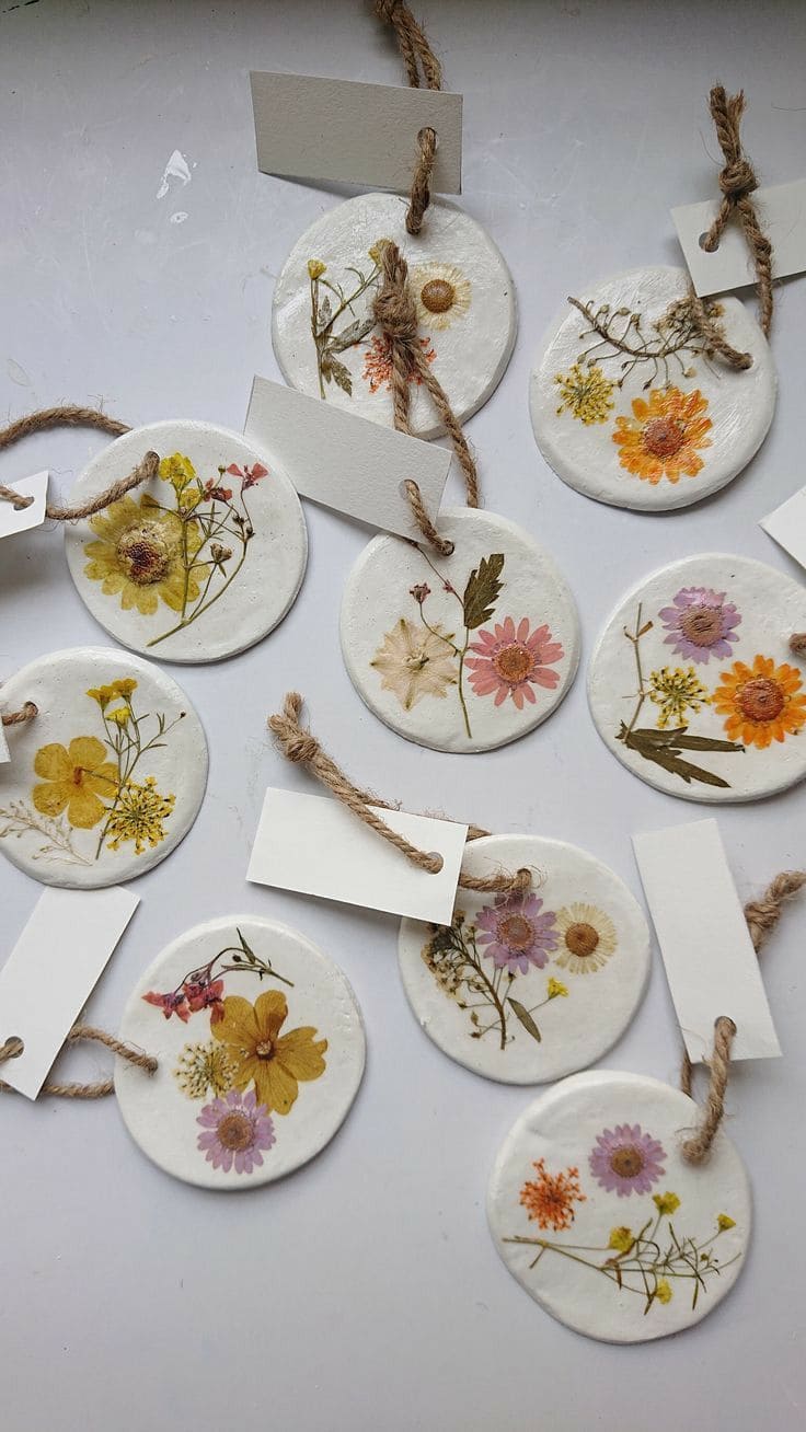 Pressed Flower Clay Tags
