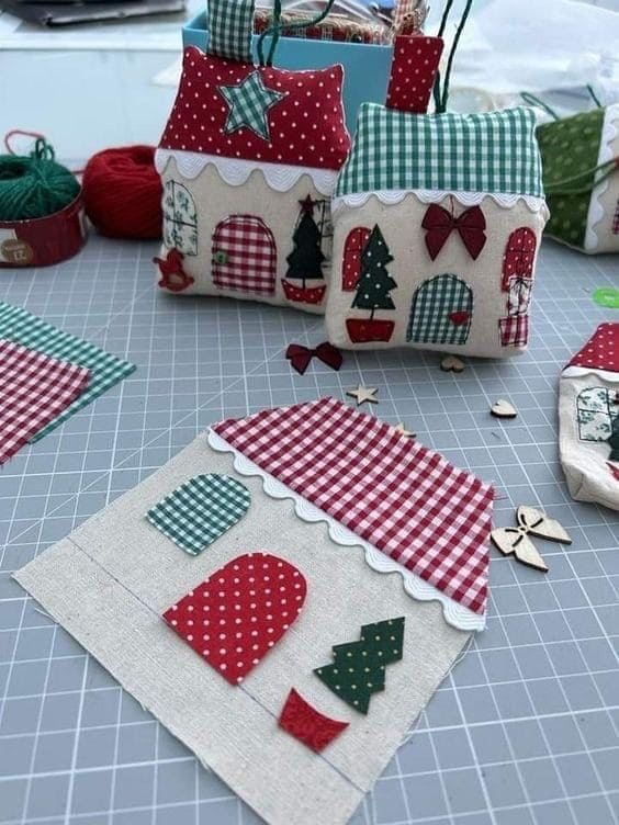 Quilted Holiday House Ornaments