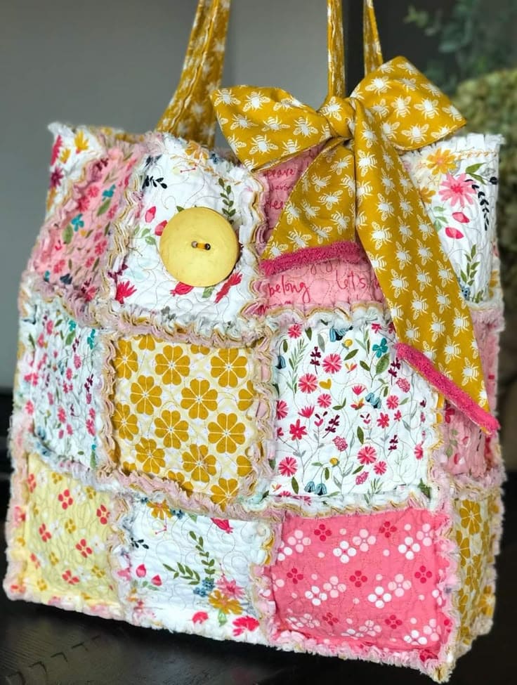 Rag Quilt Patchwork Tote Bag