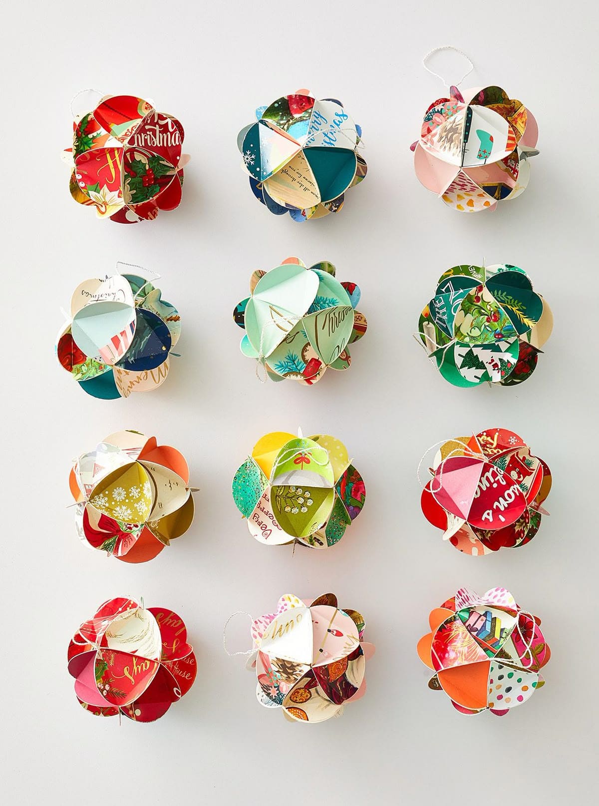 Recycled Christmas Card Globe Ornaments