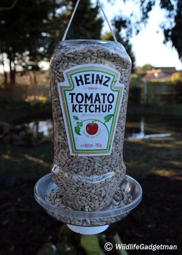Recycled Ketchup Bottle Seed Feeder