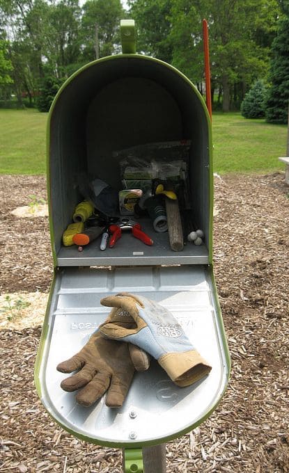 Repurposed Mailbox Garden Tool Holder