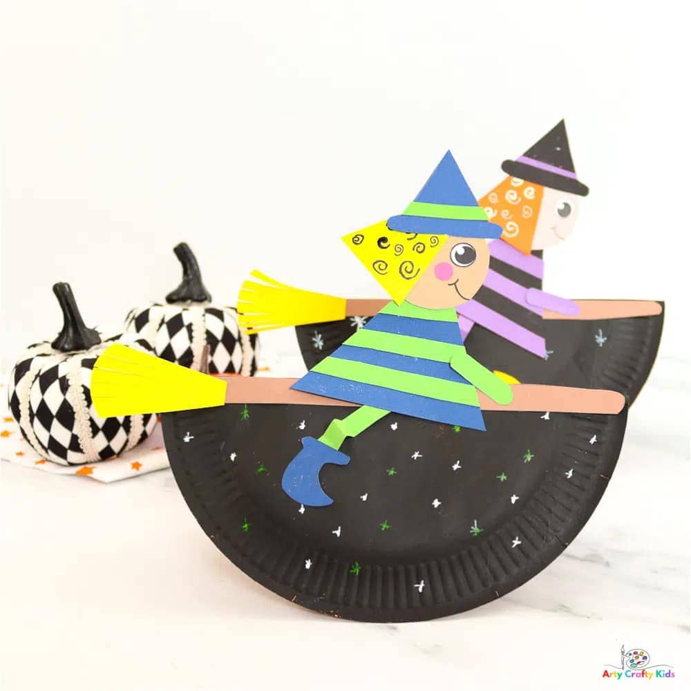 Rocking Paper Plate Flying Witches