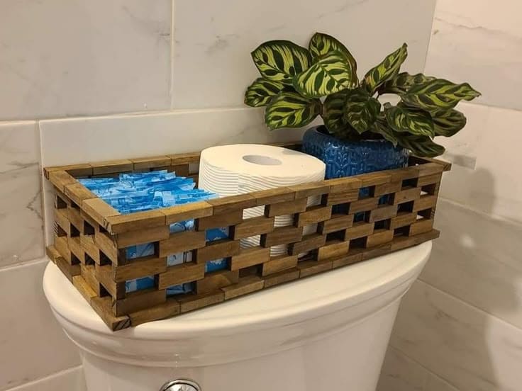 Rustic Bathroom Organizer Basket