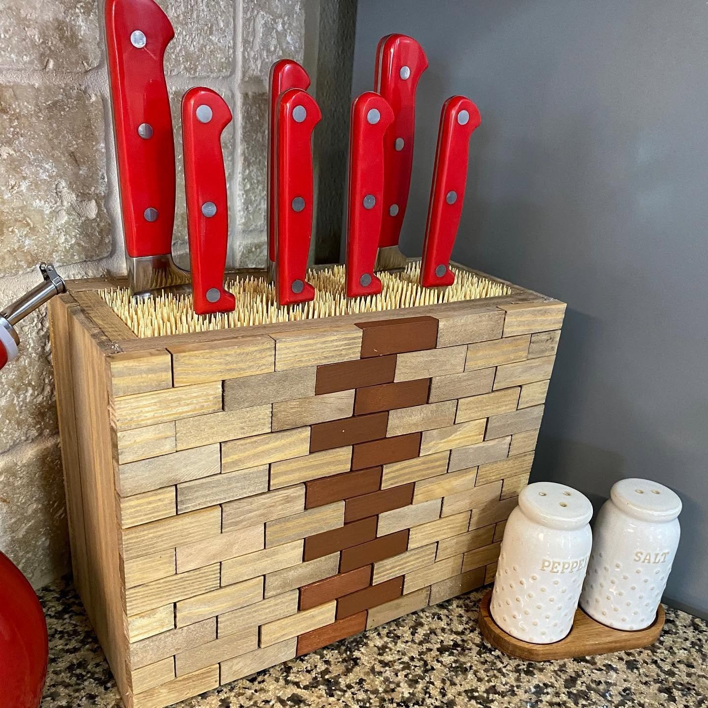Rustic Knife Block from Jenga Pieces
