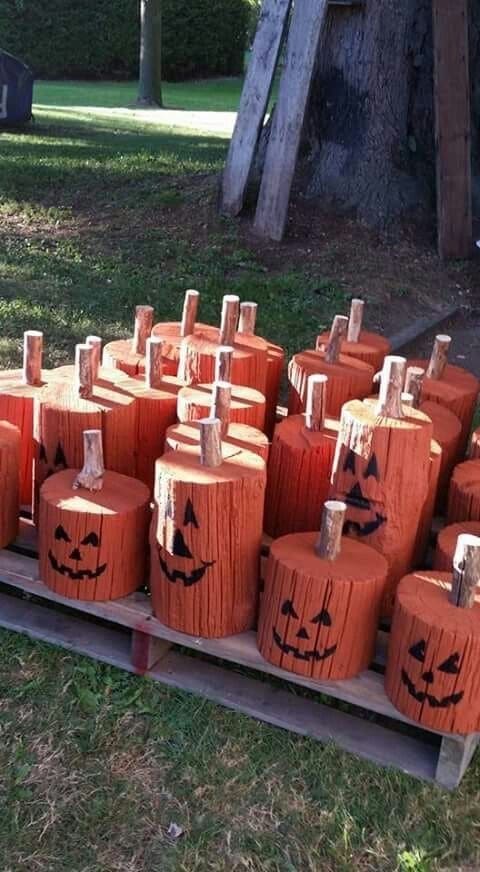 Rustic Log Jack-O-Lanterns