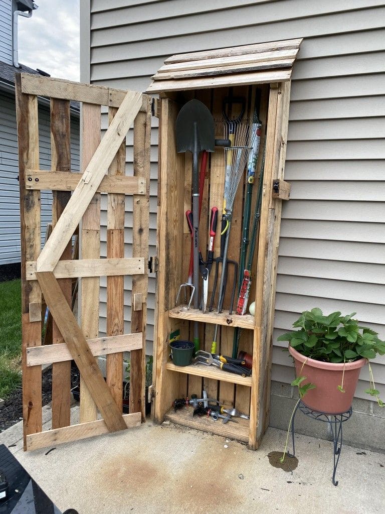 Rustic Pallet Garden Tool Cabinet