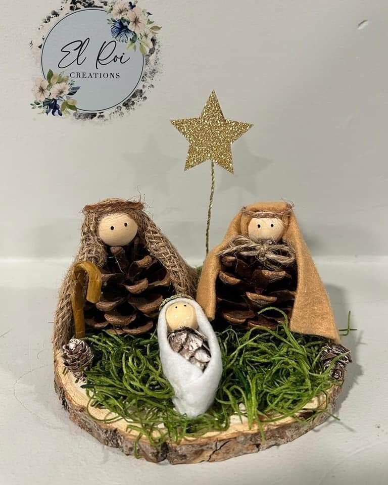Rustic Pinecone Nativity Scene