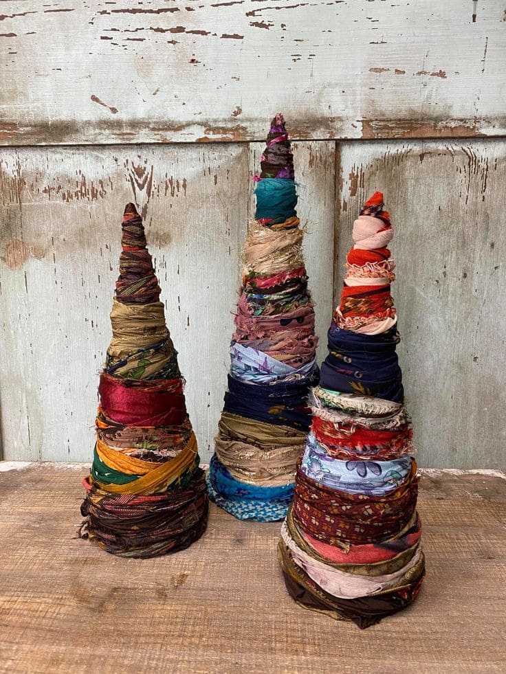 Rustic Scrap Fabric Trees