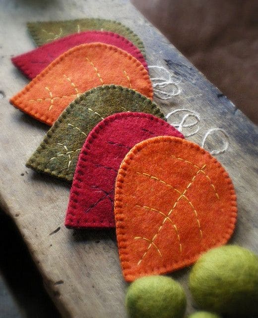 Rustic Stitched Felt Leaves